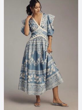 FARM Rio Blue and White Printed Maxi Dress